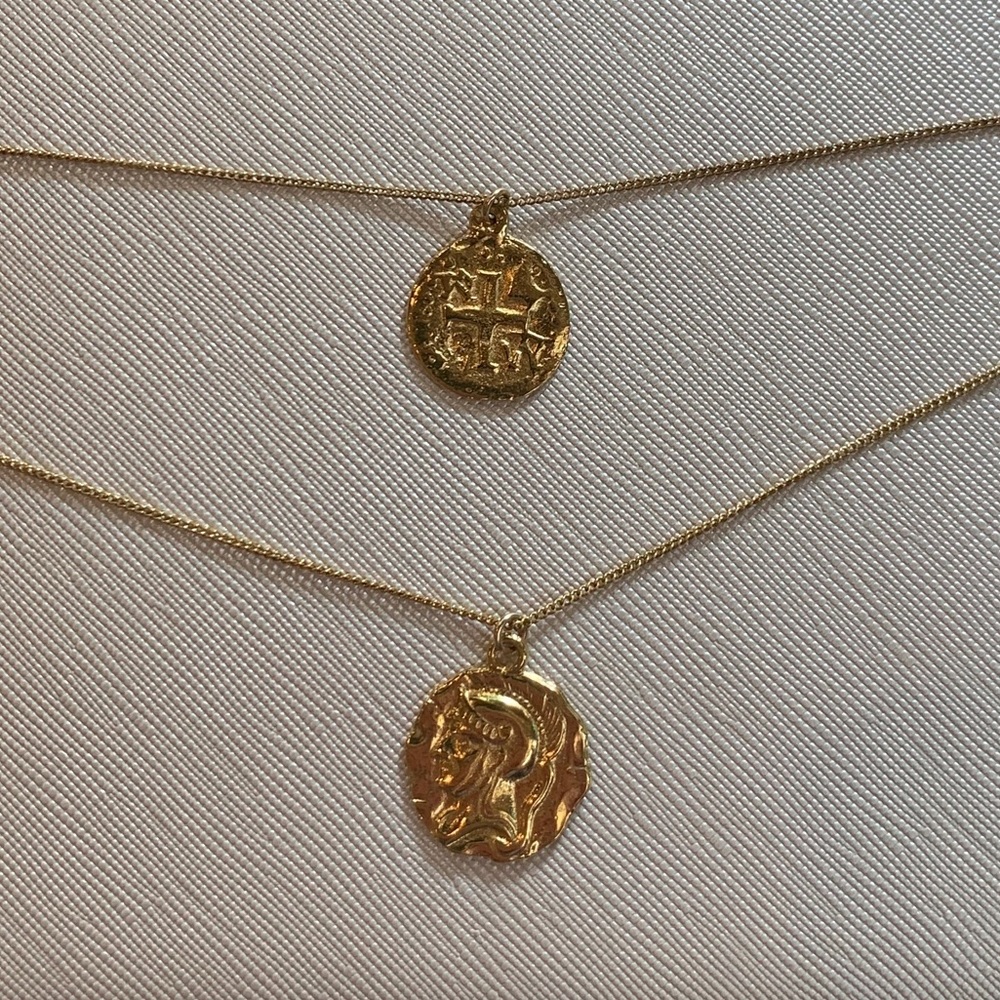 14k Gold Plated Double Coin Necklaces (2) - Picture 8 of 12